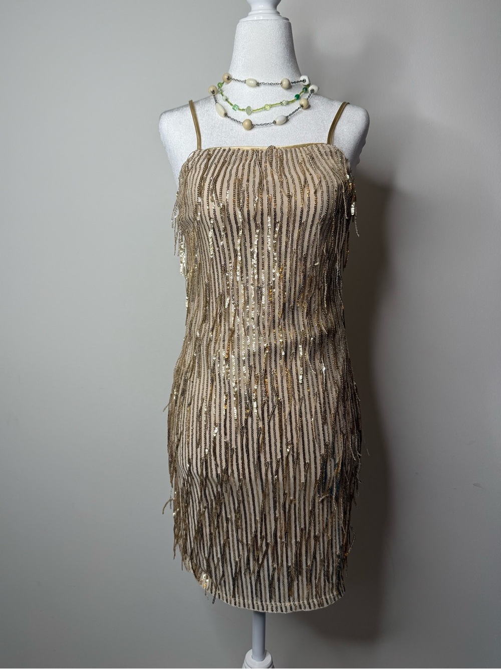 Trixxi Gold Sequin Fringe Mini Dress